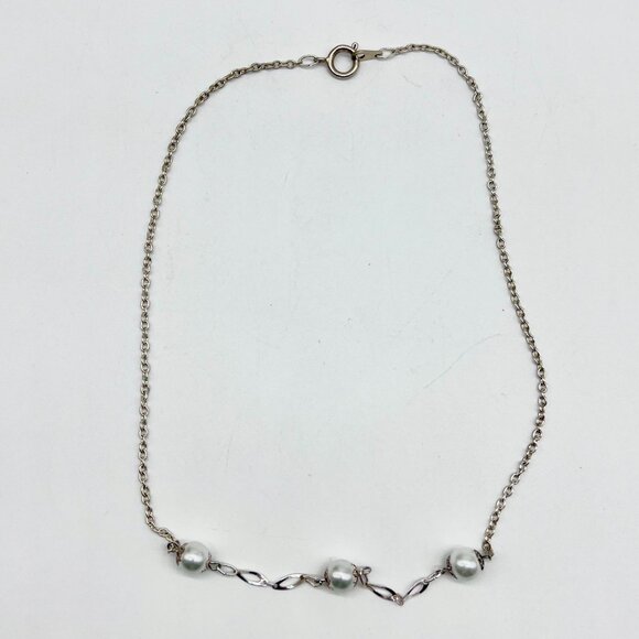 Handmade Faux Pearl Necklace Silver Chain Minimal Simple Classic 18” - Picture 6 of 9